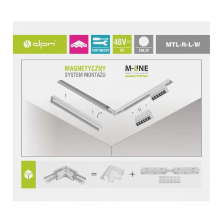 Łącznik kątowy do szyny magnetycznej poziomy podtynkowy biały M-LINE