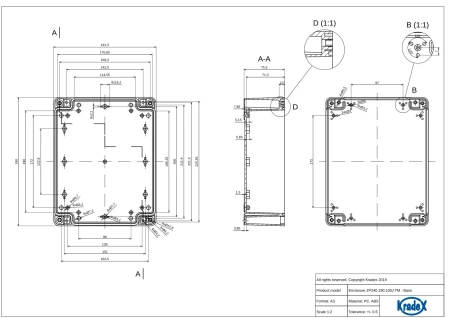 Obudowa hermetyczna ZP240.190.105 jasnoszara ABS