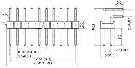 Listwa kołkowa 2x40 kątowa