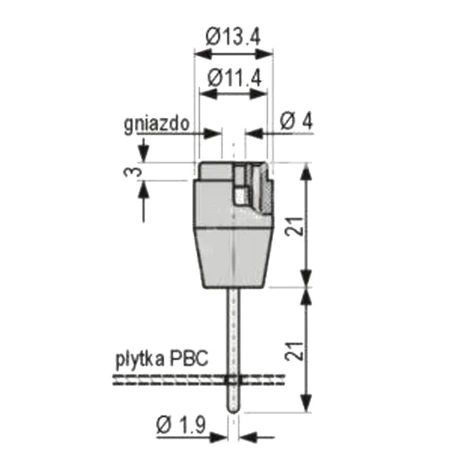 Gniazdo bezpieczne 4mm przyłącze lutowane do PCB 25A czerwone