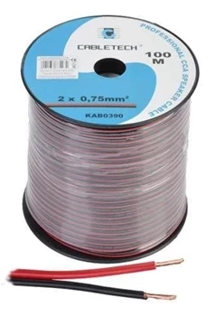 Przewód głośnikowy CCA, 2 × 0,75 mm², czarno-czerwony, szpula 100 m, Cabletech