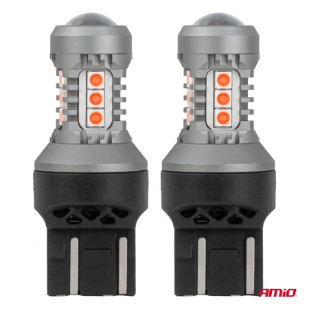 Żarówki LED W21/5W 7443 czerwone do świateł stop i pozycyjnych, 12/24 V, 15 diod SMD 3030, 2 szt. - AMiO 04999