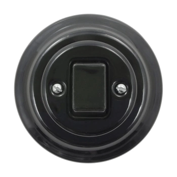 Włącznik światła pojedynczy dwubiegunowy ceramiczny, okrągły z ramką, podtynkowy czarny Ceramic Loft