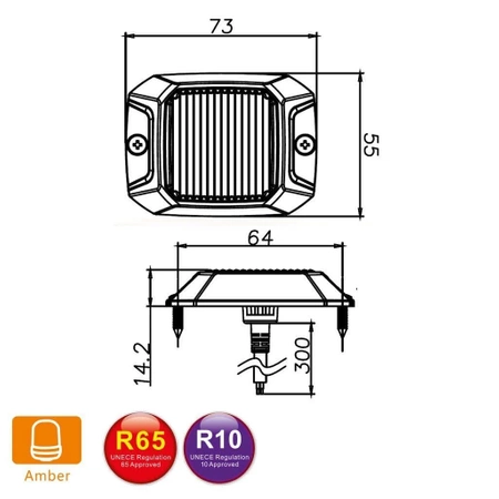 Lampa błyskowa LED do pojazdu, 10W, 6 LED, światło pomarańczowe, śruby, R65 R10, 12V/24V, LW0043
