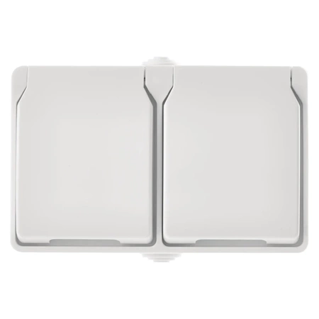 Gniazdo elektryczne podwójne bryzgoszczelne IP54 z klapką, montaż natynkowy, kolor biały, EMOS A1397.3