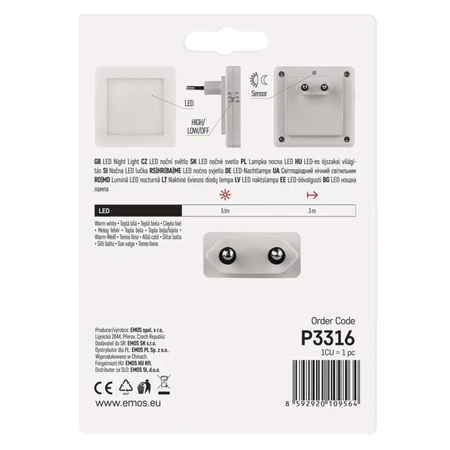 Lampka nocna LED do gniazdka, czujnik zmierzchu, EMOS P3316