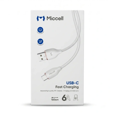 Kabel USB-A do USB-C 6A 1,5m biały Miccell