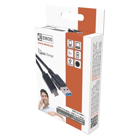 Kabel USB, USB-A - USB-C, USB 3,1, 1 m, czarny, EMOS SM7021BL