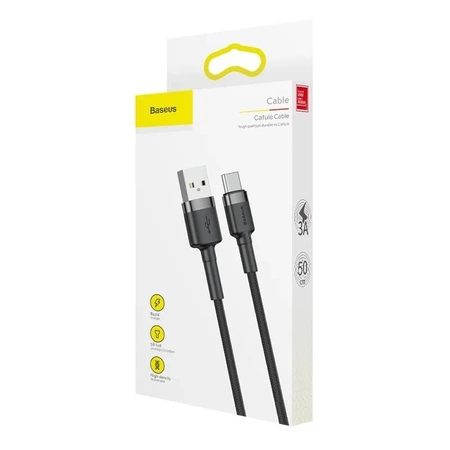 Kabel USB-A - USB-C, 3 A, 0,5 m, szaro-czarny, Baseus, CATKLF-AG1