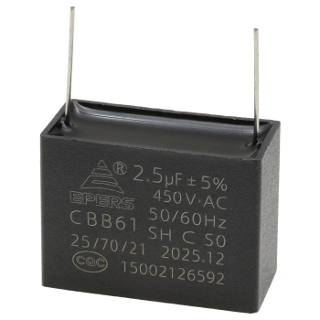 Kondensator rozruchowy do silnika 2,5µF 450VAC, CBB61, do druku, 38 × 17 × 28 mm, EPERS