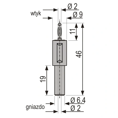 Adapter - gniazdo bezpieczne 2mm / wtyk 2mm czerwony