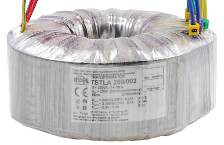 Transformator toroidalny 250VA Indel TSTLA 250/002 230V (390V-0-390V, 3.15V-0-3.15V, 6.3V) do wzmacniaczy lampowych