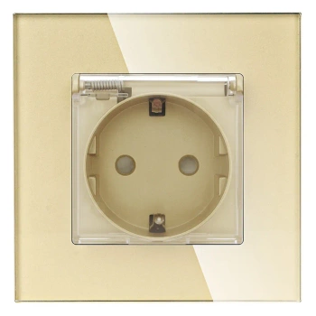 Gniazdo elektryczne Schuko IP44 z klapką - szklana ramka - złote - Tawoia Glass