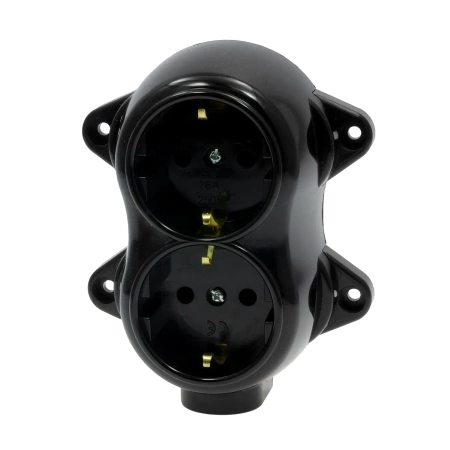 Gniazdo elektryczne Schuko podwójne, montaż natynkowy, kolor czarny, seria Retro PRL