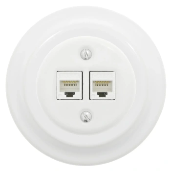 Gniazdo Ethernet Cat6 x2 okrągłe z ramką, białe, montaż podtynkowy, Ceramic Loft