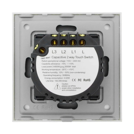 Włącznik schodowy potrójny 800W - dotykowy szklany panel biały - podtynkowy - TAWOIA Glass