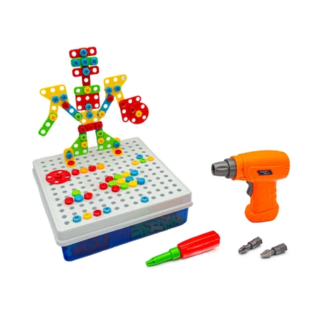 Zestaw konstrukcyjny: kreatywna mozaika w walizce z śrubami i wkrętarką 261 elementów