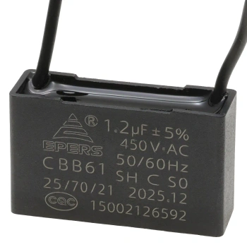 Kondensator rozruchowy do silnika 1,2µF 450VAC, CBB61, przewody 20 cm, 36 × 11 × 22 mm, EPERS