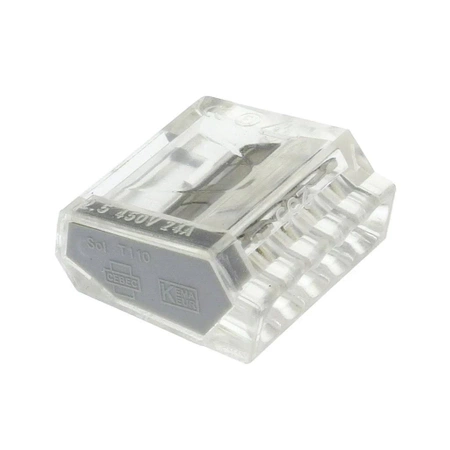 Szybkozłącze instalacyjne zatrzaskowe 5-polowe 450 V 24 A do przewodów 2,5 mm², TLZ255-05
