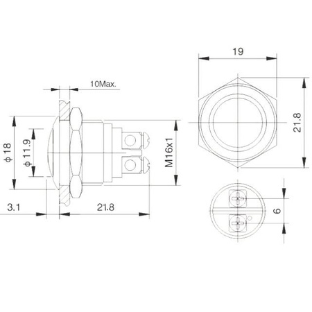 Przycisk wandaloodporny PBW-16BKS, monostabilny 2A 250V, klawisz wypukły