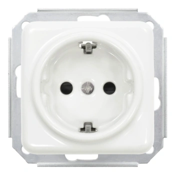 Gniazdo elektryczne Schuko ceramiczne kwadratowe bez ramki, montaż podtynkowy, kolor biały Ceramic Loft