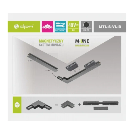 Łącznik kątowy do szyny magnetycznej pionowy natynkowy czarny M-LINE