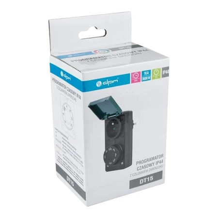 Programator czasowy analogowy z czujnikiem zmierzchu, IP44, DT15