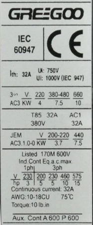 Stycznik GLC1-DN1811, cewka 230VAC, AC-3 18A/440V, AC-1 32A/440V, 3NO+1NO/NC, Gregoo