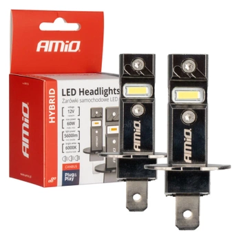 Żarówka samochodowa LED 2szt H3 6000K Canbus 60W AMIO-04113 seria HYBRID