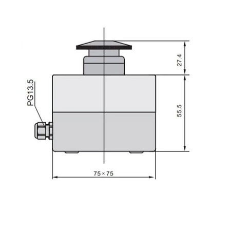 Przełącznik bezpieczeństwa w obudowie 75x75x56mm, ON-OFF, grzybkowy odkręcany, 1 tor, czerwony