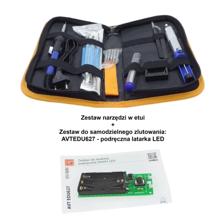 Zestaw lutowniczy w etui + kit do nauki lutowania: latarka LED AVTEDU627