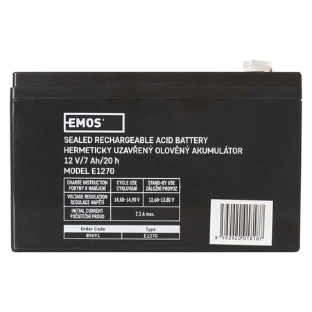 Akumulator żelowy bezobsługowy, 12 V, 7 Ah, 151 × 65 × 94 mm, 2,05 kg, EMOS B9691