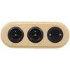 2x Gniazdko elektryczne okrągłe + Gniazdko USB A+C 4A czarne z ramką potrójną jasne drewno, montaż podtynkowy, Ceramic Loft