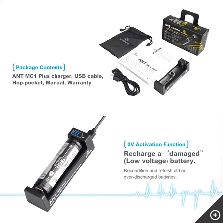 Ładowarka akumulatorów Li-Ion 18650 i innych, wyświetlacz LED, Xtar ANT MC1 Plus