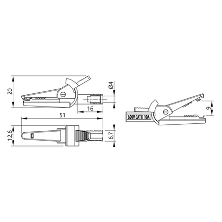 Krokodylek bezpieczny, rozwarcie 11mm, gniazdo 4mm, czerwony