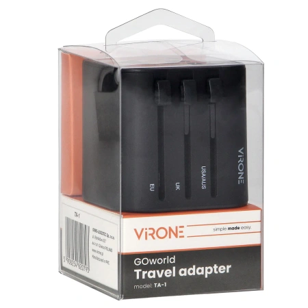 Adapter podróżny Virone TA1 Go World 100–240V 8A – uniwersalna przejściówka EU UK USA AUS