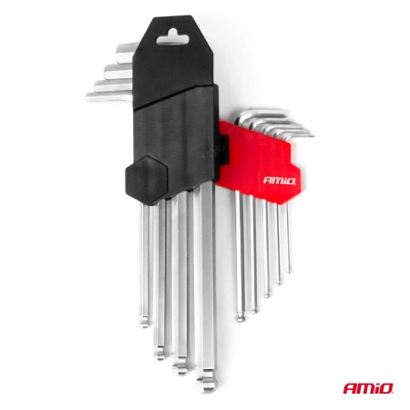 Zestaw kluczy imbusowych HEX z kulką - długie, CRV, 9 szt. AMIO-04302