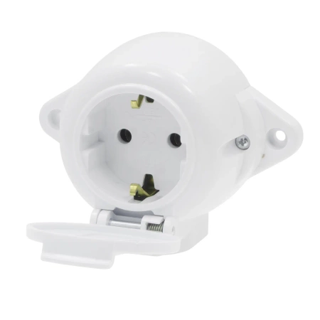 Gniazdo elektryczne bryzgoszczelne IP44 z klapką, montaż natynkowy, kolor biały, seria Retro PRL