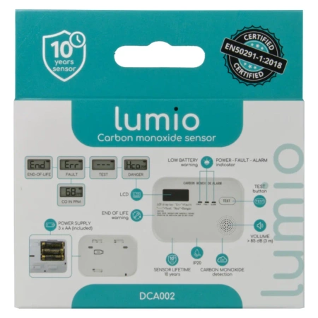 Czujnik czadu z LCD, autonomiczny, bateryjny LUMIO DCA002