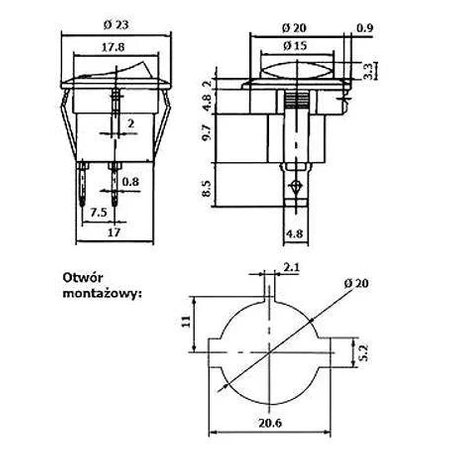 Przełącznik klawiszowy DC12V, zielony, podświetlany bez nadruku 0/I