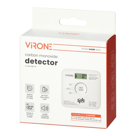Czujnik czadu / tlenku węgla VIRONE DC-11 - LCD, 2xAA, sensor 10 lat