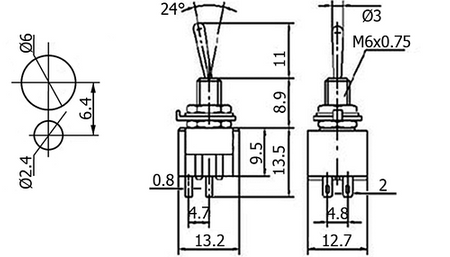 Włącznik ON-OFF MTS-201 DPST 4P podwójny