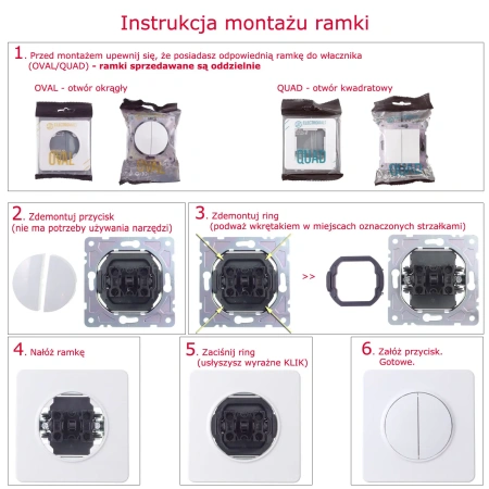 Ramka szklana potrójna, biała, OVAL
