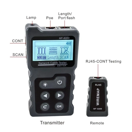 Tester LAN RJ45, PoE, LCD, adapter, Noyafa NF-8209