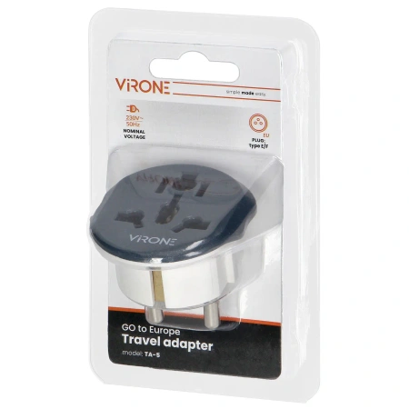 Adapter podróżny Virone TA5 Go To Europe 230V 13A – przejściówka europejska E/F z gniazdem uniwersalnym