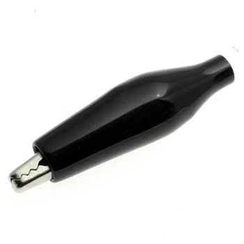 Krokodylek w osłonie gumowej, rozwarcie 7mm, przyłącze lutowane, czarny