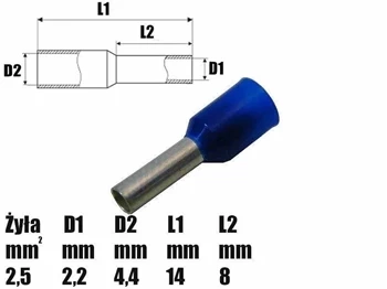 Tulejka kablowa izolowana 2.5mm² 8mm - końcówka tulejkowa SGE 601235