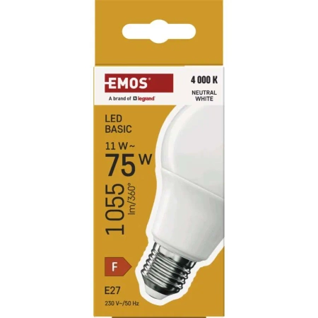 Żarówka LED E27 bańka A60, 11 W, odpowiednik 75 W, neutralna biel, 1055 lm, EMOS ZAR-E-ZL5F58