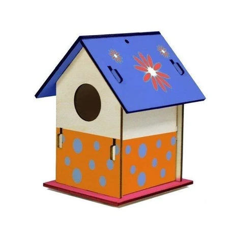 Drewniany domek dla ptaków, karmnik DIY wzór 2, do samodzielnego złożenia