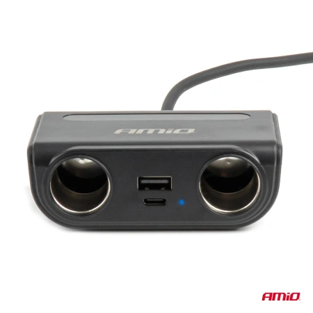 Rozgałęziacz gniazda zapalniczki 12/24V – 2x gniazdo + 2x USB-C PD + 2x USB-A QC, 120W AMIO-04837